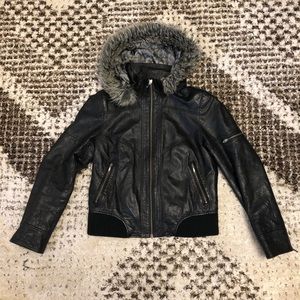 Daniel leather jacket with faux fur hood